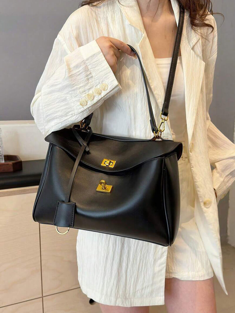 Kunstleder Tasche Damen Schick Schwarz