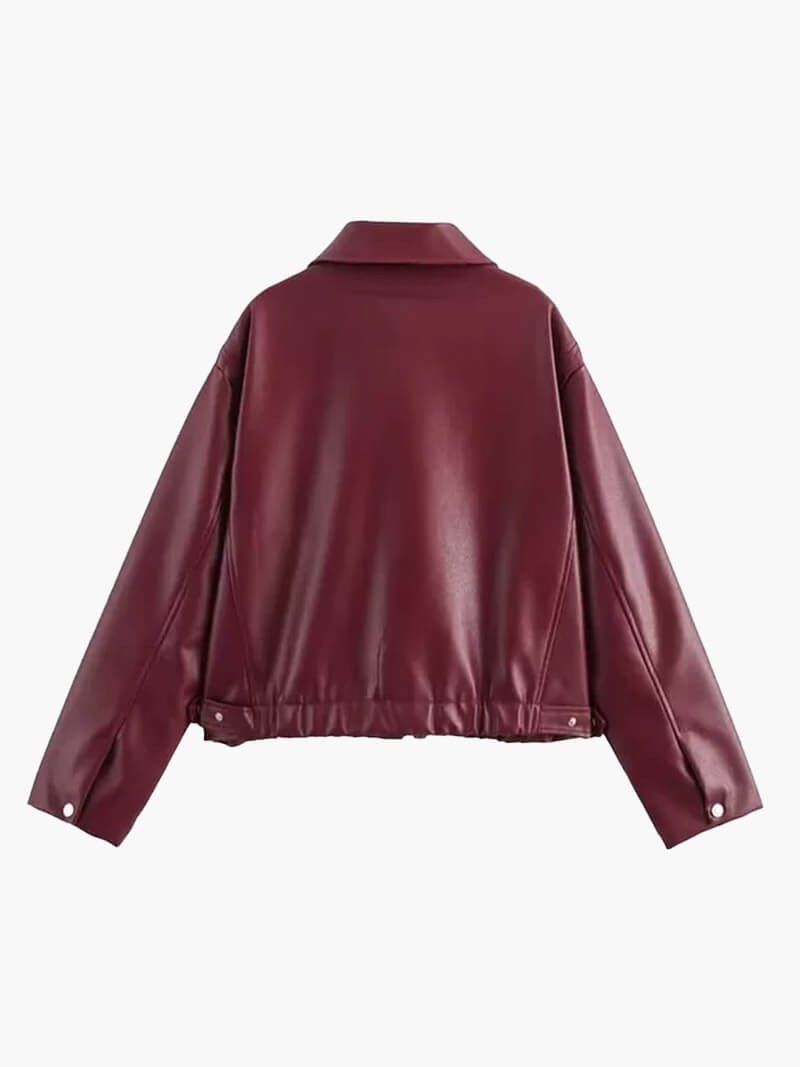 Weinrote Kunstlederjacke Damen Modern