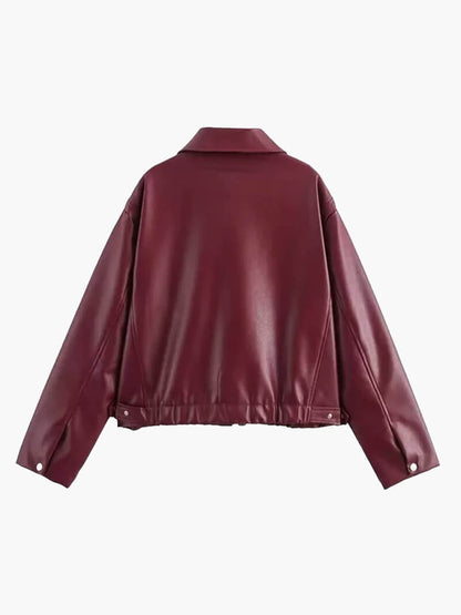 Oversize Lederjacke Damen Schwarz Reißverschluss