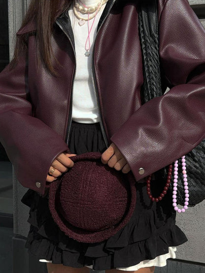 Lederjacke Damen Biker-Stil Oversized Schwarz