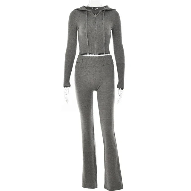 Trainingsanzug Damen Crop Top Schlaghose Sportlich