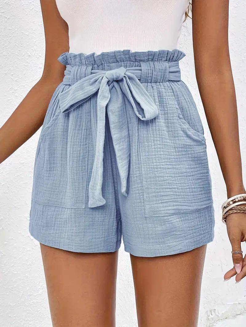 Hohe Taille Shorts Lockere Passform Gürtel Damen Shorts