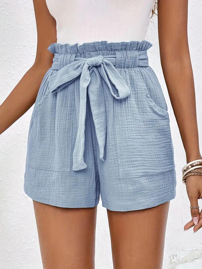 Hohe Taille Shorts Lockere Passform Gürtel Damen Shorts