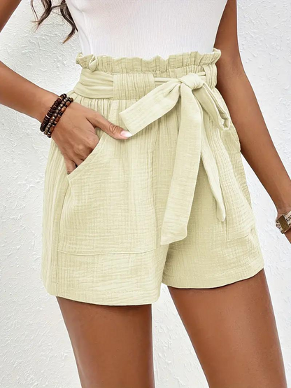 Hohe Taille Shorts Lockere Passform Gürtel Damen Shorts