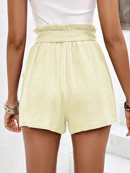 Hohe Taille Shorts Lockere Passform Gürtel Damen Shorts