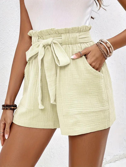 Hohe Taille Shorts Lockere Passform Gürtel Damen Shorts