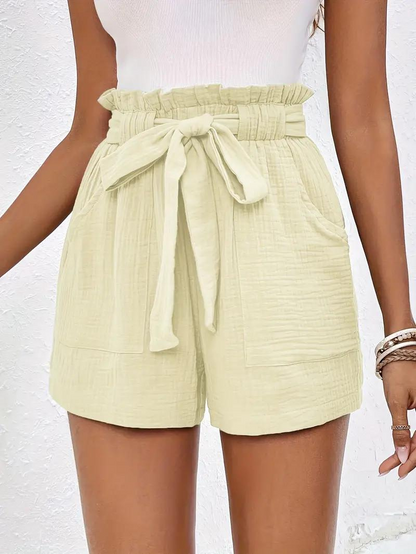 Hohe Taille Shorts Lockere Passform Gürtel Damen Shorts