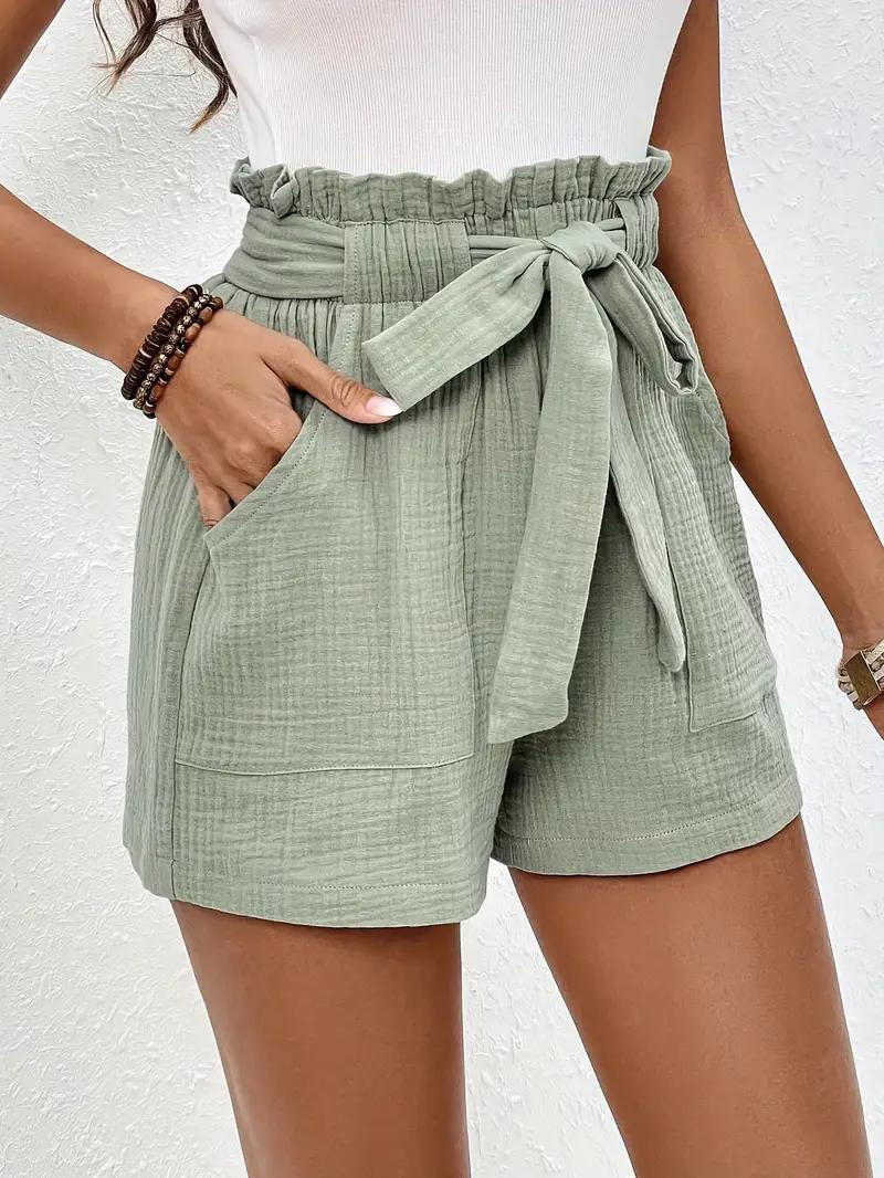 Hohe Taille Shorts Lockere Passform Gürtel Damen Shorts