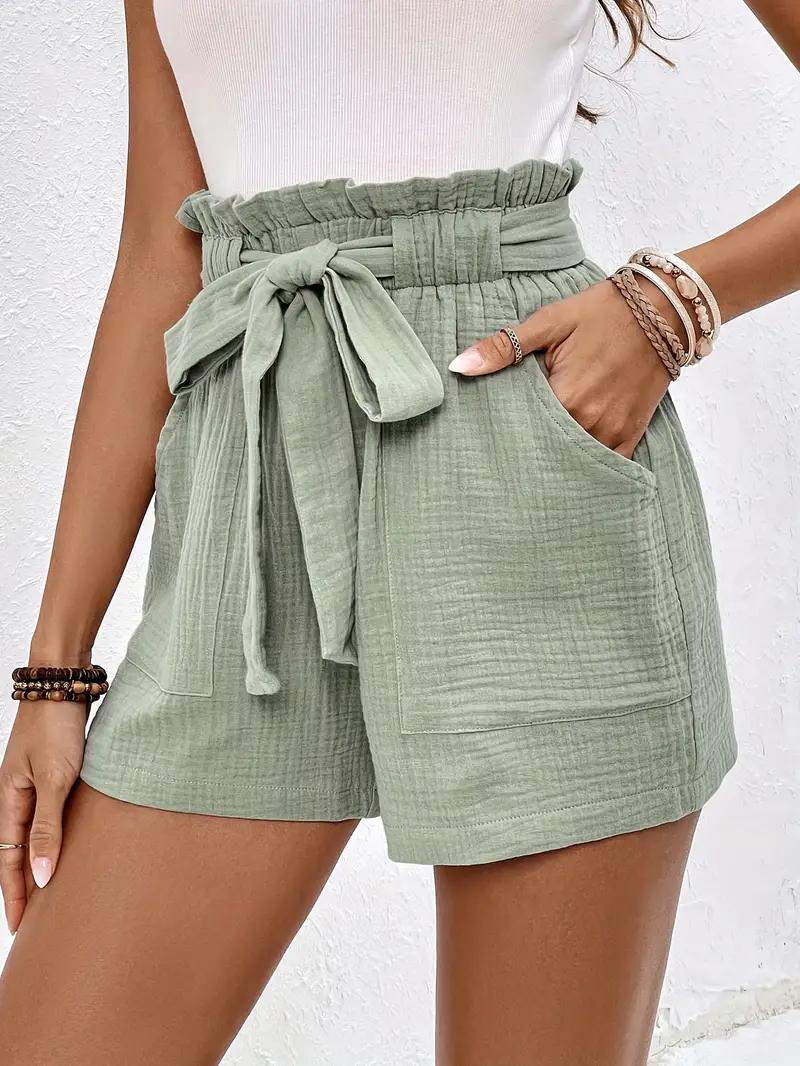Hohe Taille Shorts Lockere Passform Gürtel Damen Shorts