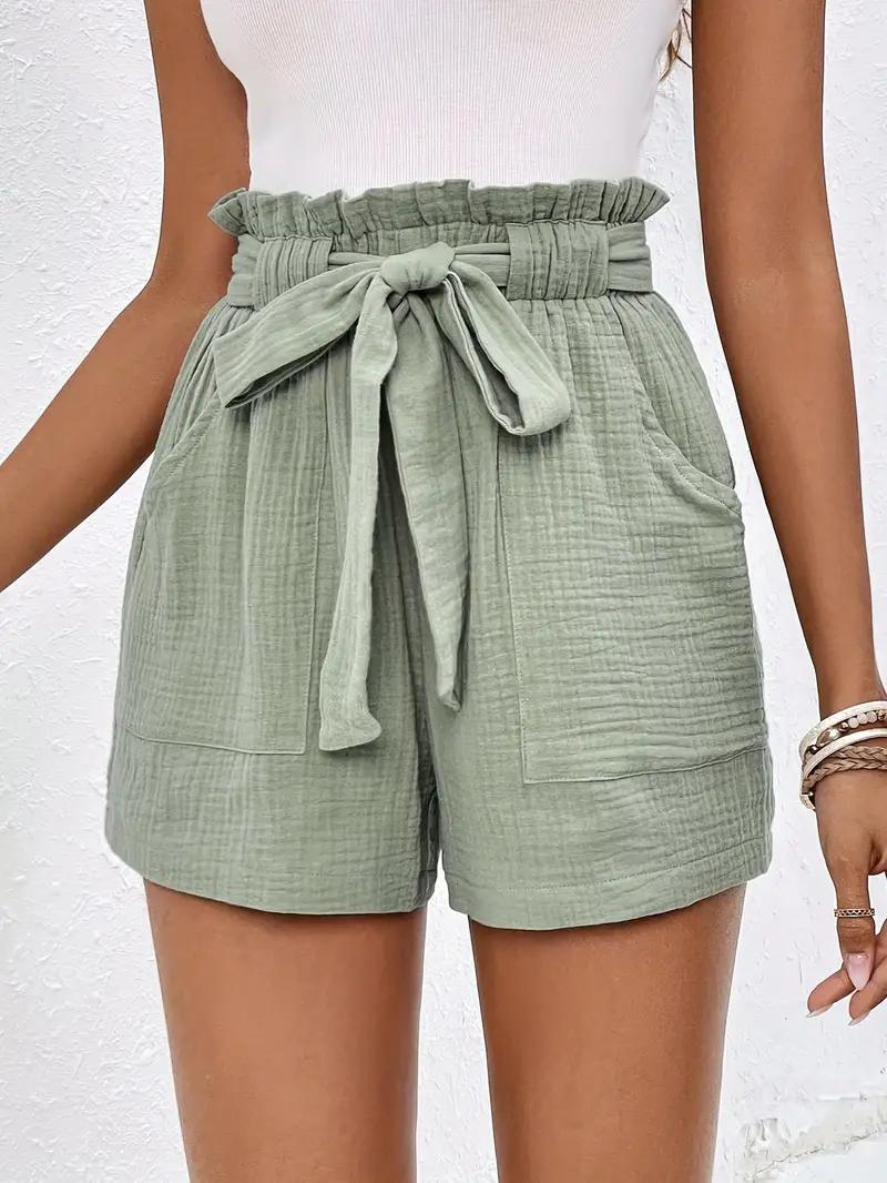 Hohe Taille Shorts Lockere Passform Gürtel Damen Shorts