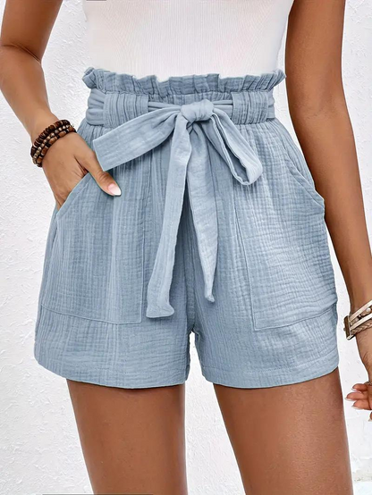Hohe Taille Shorts Lockere Passform Gürtel Damen Shorts