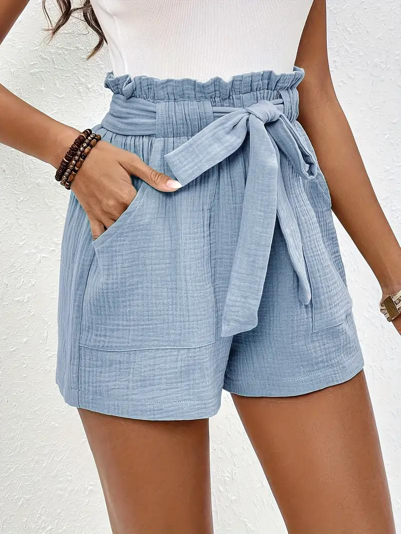Hohe Taille Shorts Lockere Passform Gürtel Damen Shorts
