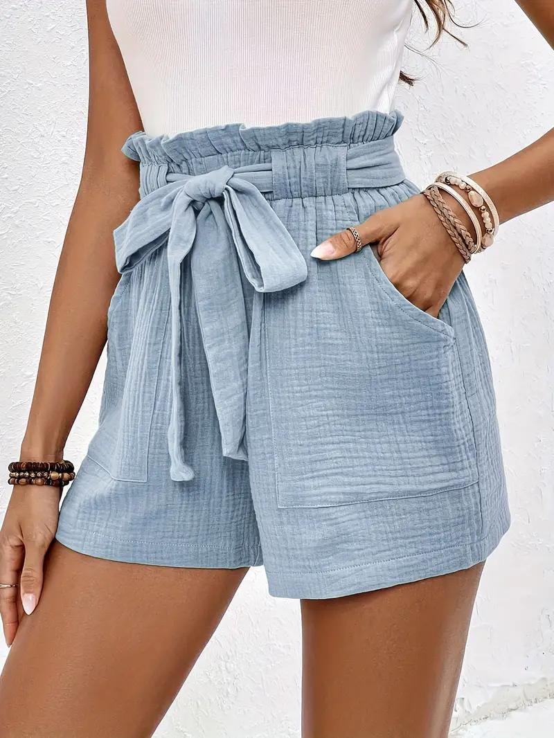 Hohe Taille Shorts Lockere Passform Gürtel Damen Shorts