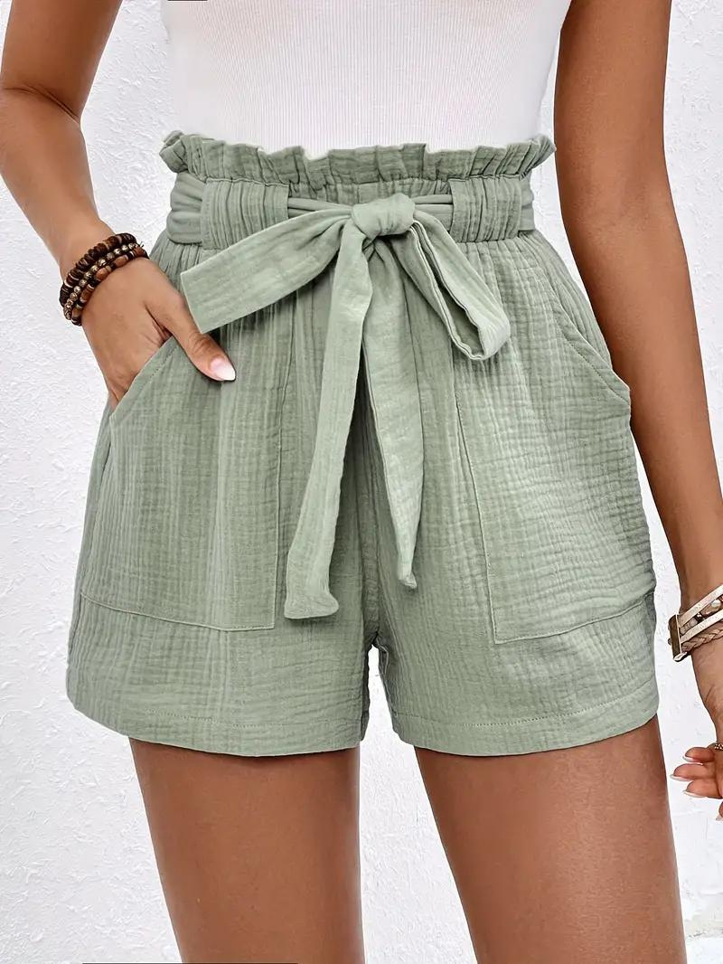 Hohe Taille Shorts Lockere Passform Gürtel Damen Shorts