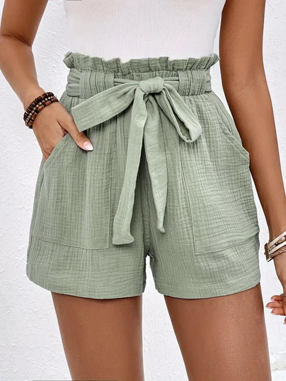 Hohe Taille Shorts Lockere Passform Gürtel Damen Shorts