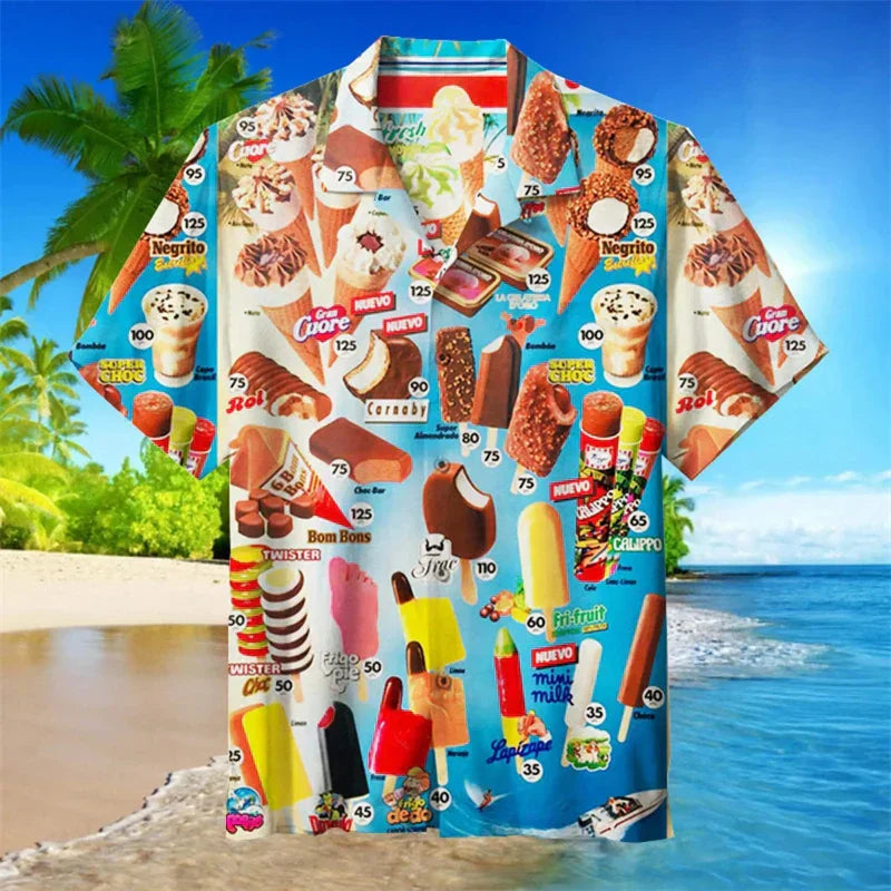 Hawaiihemd Sommer Kurzarmhemd Eiscreme Print Herren - BerlinGlamour
