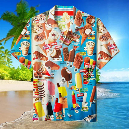 Hawaiihemd Sommer Kurzarmhemd Eiscreme Print Herren - BerlinGlamour