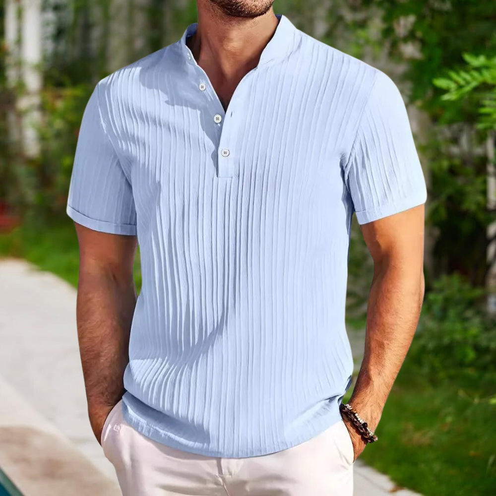 Sommerhemd - Kurzarm - Knopfleiste - Polohemd - Herrenhemd-Hellblau-S-Chaps Herrenmode