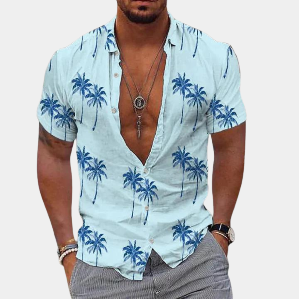Sommerhemd | geknöpft | kurze Ärmel | Hawaiihemd | Herrenhemden-Blau-S-Chaps Herrenmode