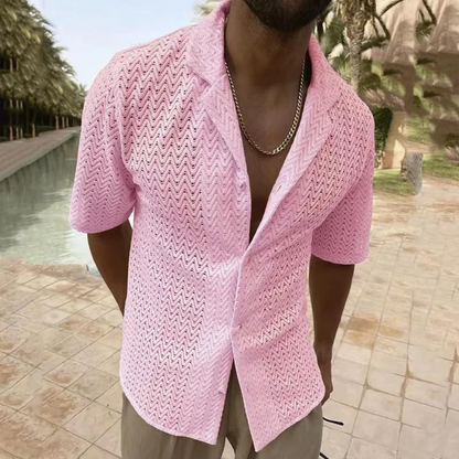 Sommerhemd – mit Knopfleiste – leicht – Polohemd – Kurzarmhemden für Herren-Rosa-M-Chaps Herrenmode