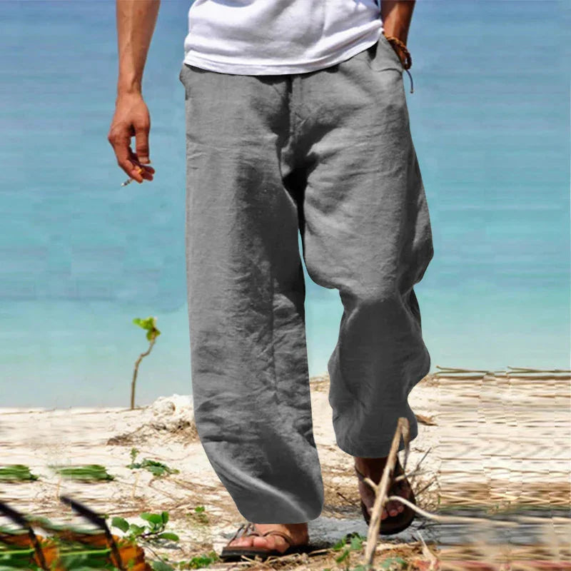 Sommerhosen | Lose Passform | Gerades Bein | Leinenhosen | Herrenhosen-Grau-S-Chaps Herrenmode