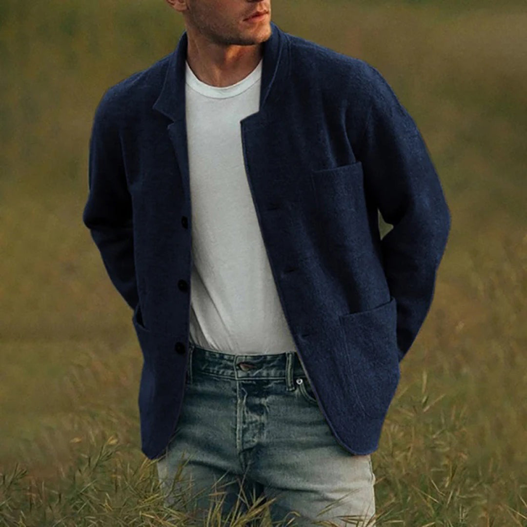 Sommerjacke | Knopfverschluss | Taschen | Strickjacke | Herrenjacke-Blau-S-Chaps Herrenmode