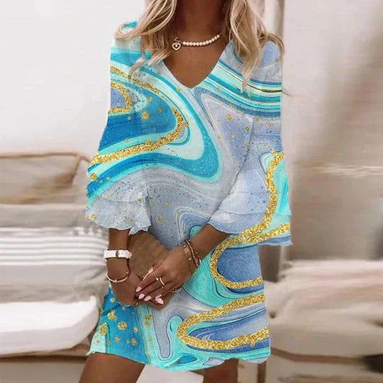 Sommerkleid Damen Kurz Glockenärmel Modern