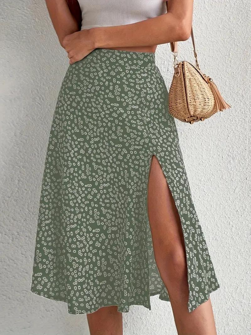 Sommerrock Floral Midi Geteilt Hohe Taille