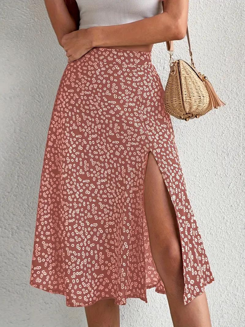 Sommerrock Floral Midi Geteilt Hohe Taille