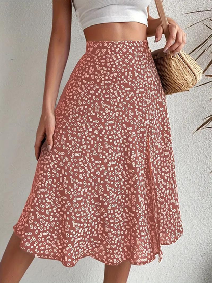 Sommerrock Floral Midi Geteilt Hohe Taille
