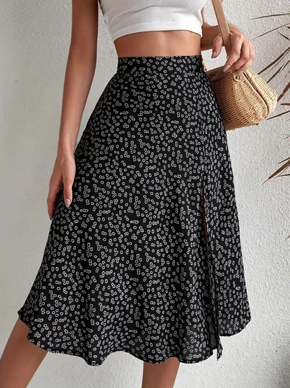 Sommerrock Floral Midi Geteilt Hohe Taille