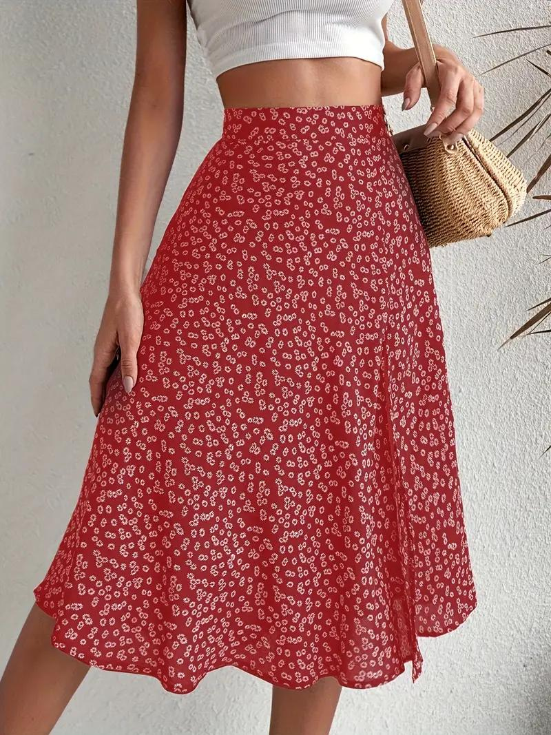 Sommerrock Floral Midi Geteilt Hohe Taille