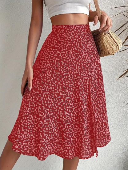 Sommerrock Floral Midi Geteilt Hohe Taille