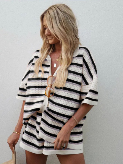 Damen Strickset 2-teilig Hemd Shorts Sommer