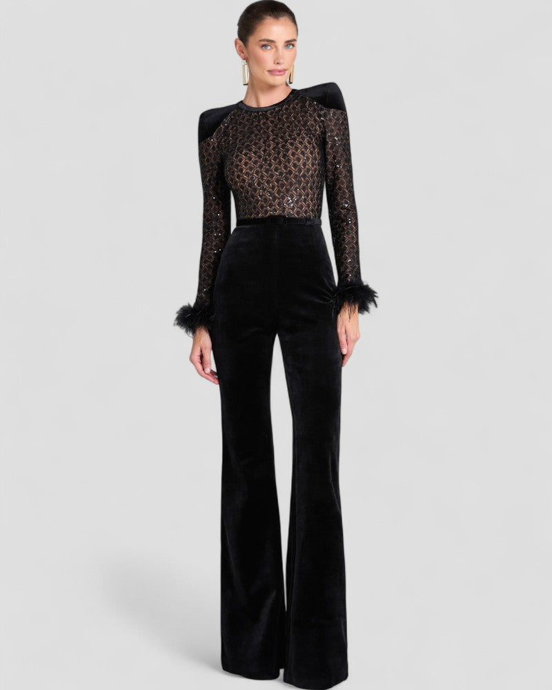 Statement Glamour Samt-Pailletten-Jumpsuit 0