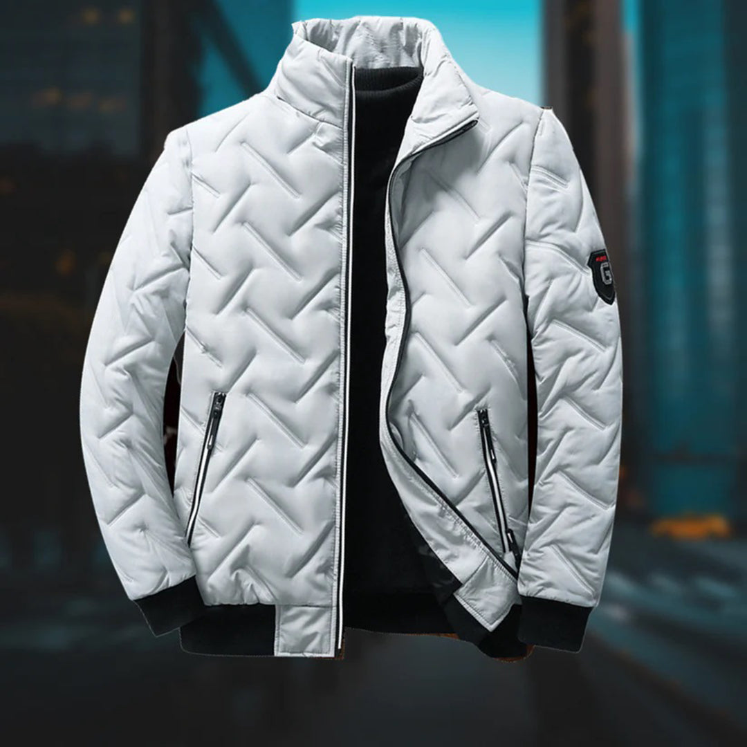 Steppjacke – Reißverschluss – Winddicht – Gesteppte Jacke – Winterjacke für Männer-Weiß/Grau-L-Chaps Herrenmode