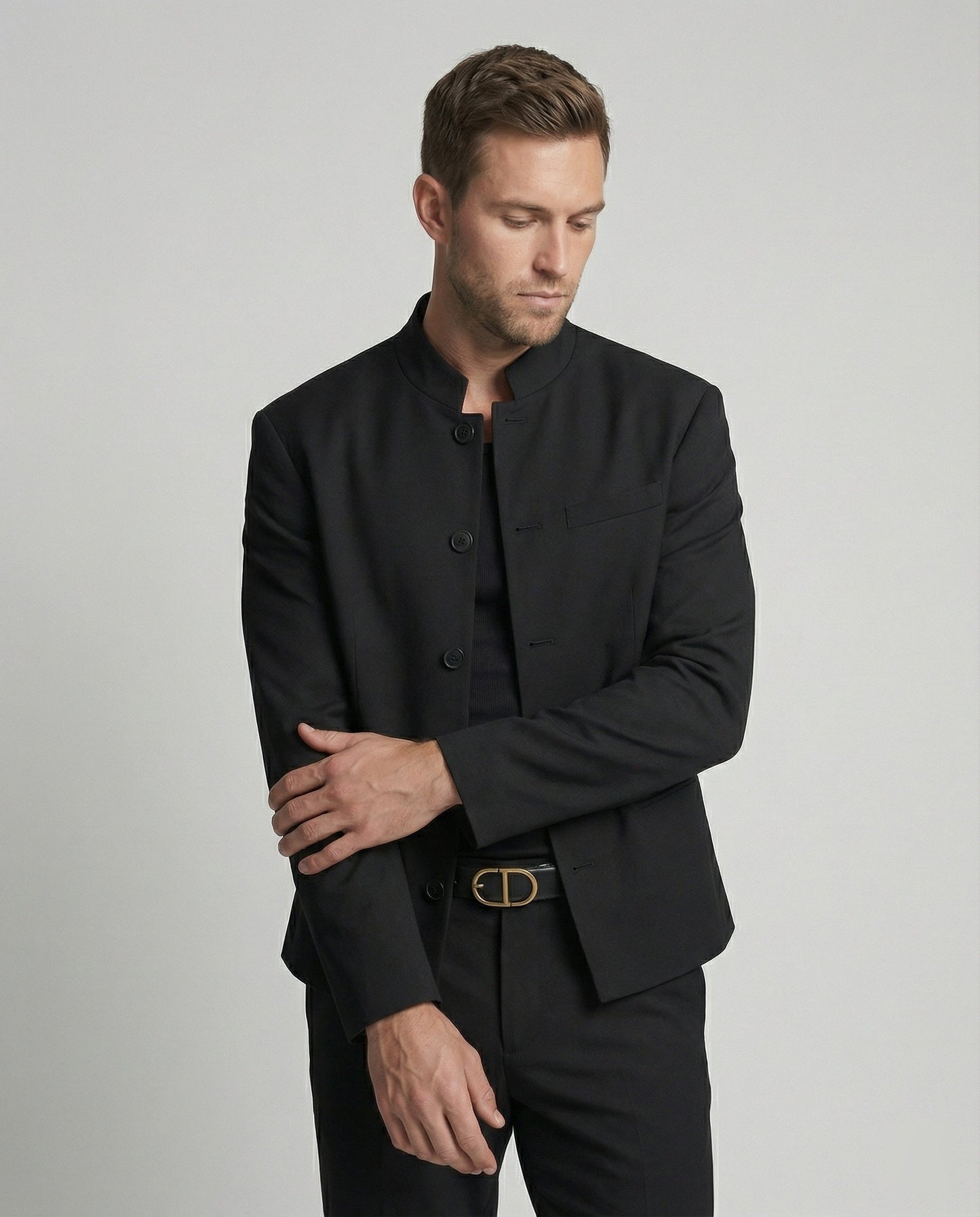 Schwarze Herren Kurzjacke Stehkragen Modern Slim Fit - BerlinGlamour