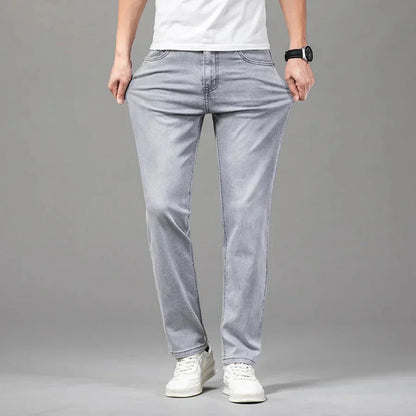 Stretchjeans | Bequem | Normale Passform | Gerade geschnittene Jeans | Herrenjeans-Hellgrau-28-Chaps Herrenmode