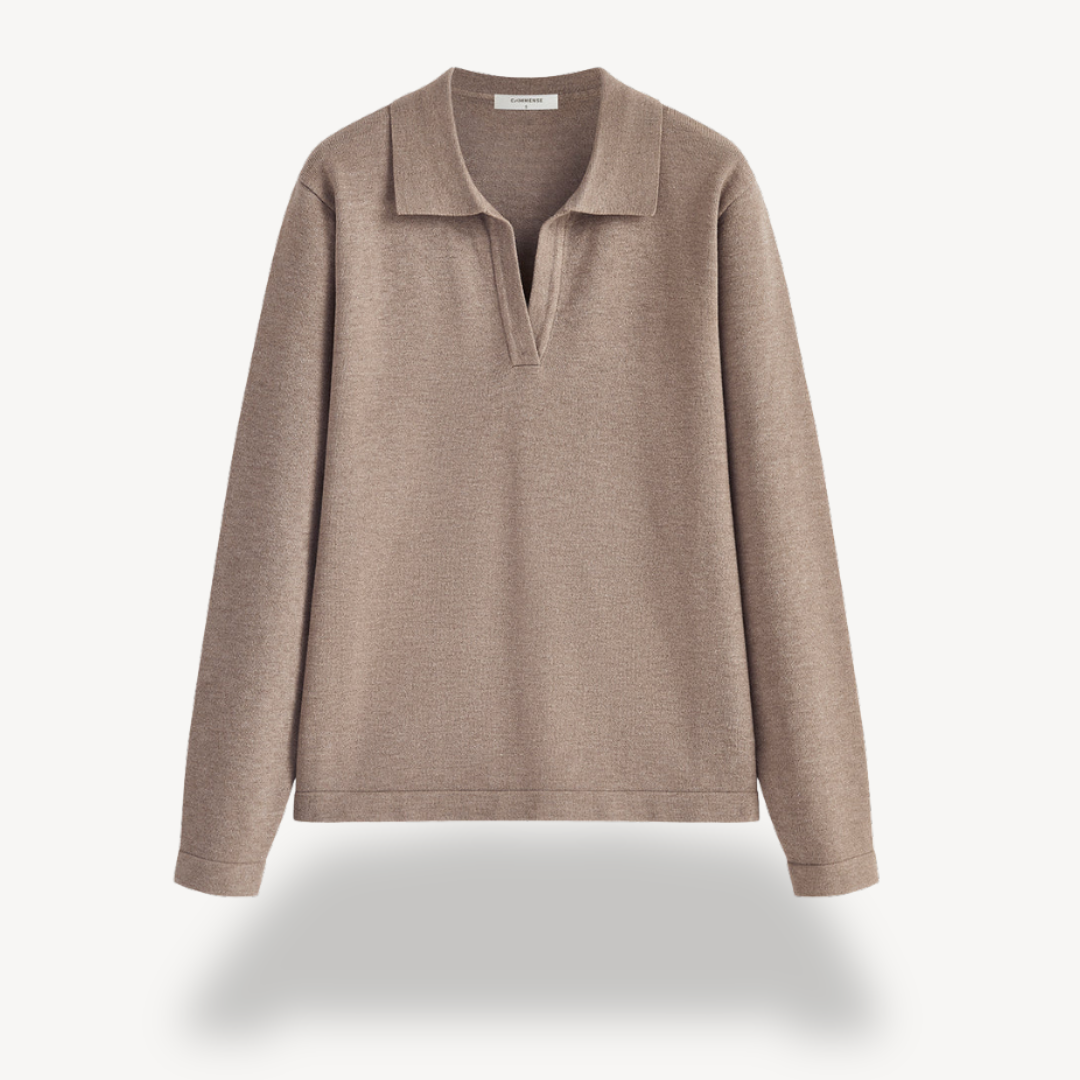 Strick-Langarm-Polopullover mit V-Ausschnitt für Damen | Loravelle 3