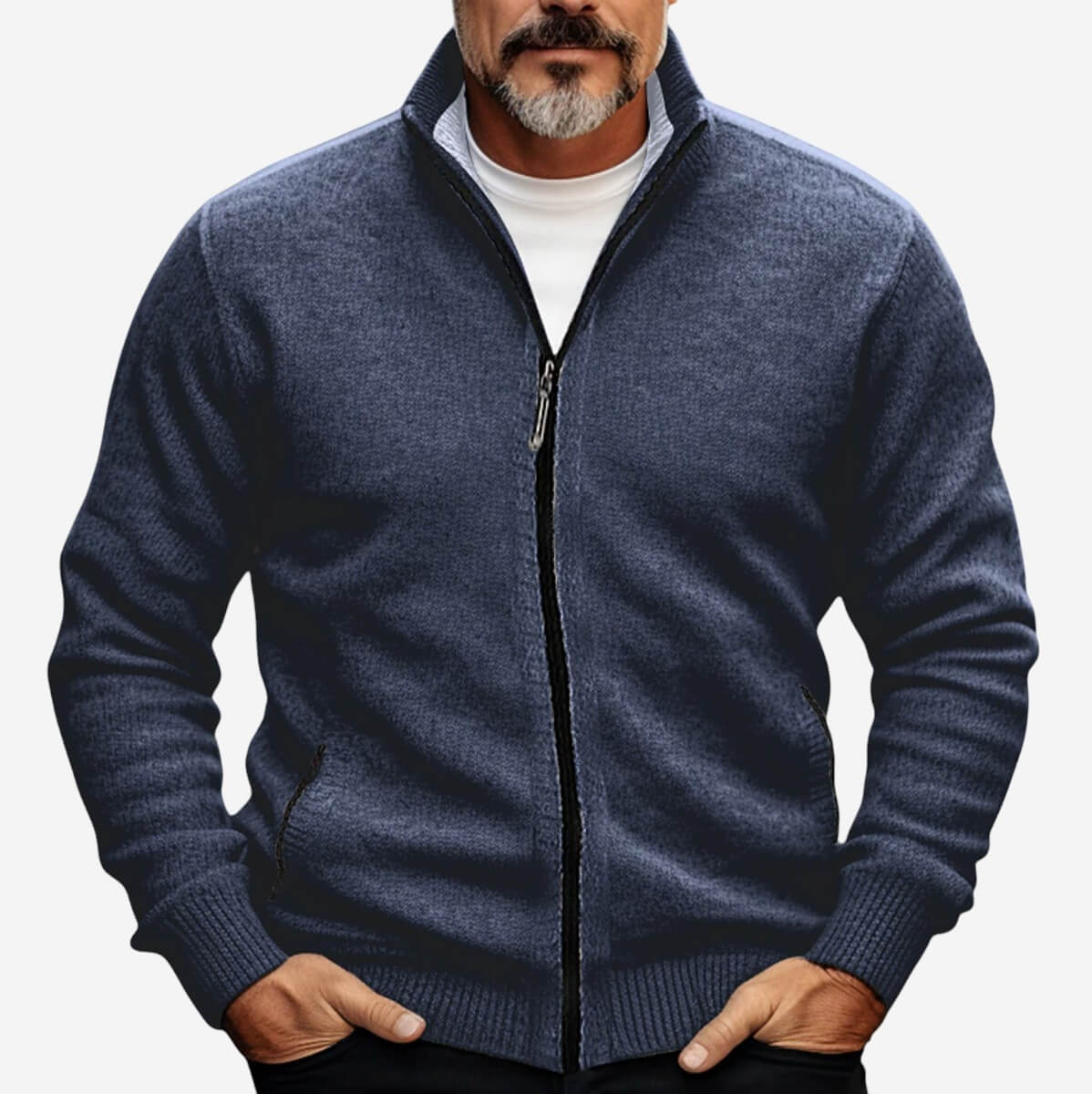 Strickjacke – Durchgehender Reißverschluss – Taschen – Strickjacke mit Reißverschluss – Herren-Strickmode-Blau-S-Chaps Herrenmode