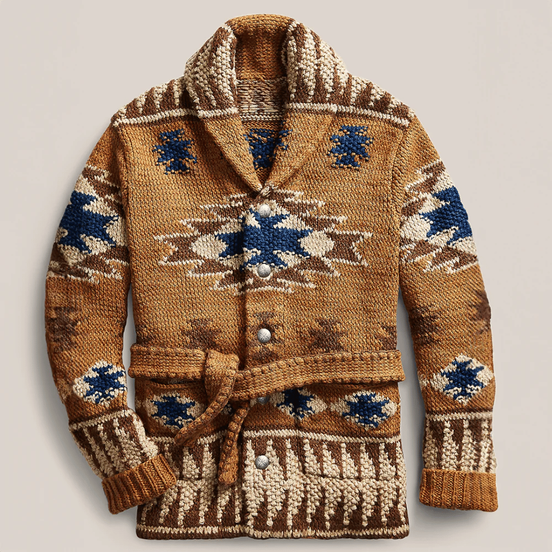 Herren Strickjacke Gürtel Grobstrick Modern - BerlinGlamour