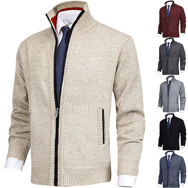 Herren Strickjacke Mit Taschen Stehkragen Zip - BerlinGlamour