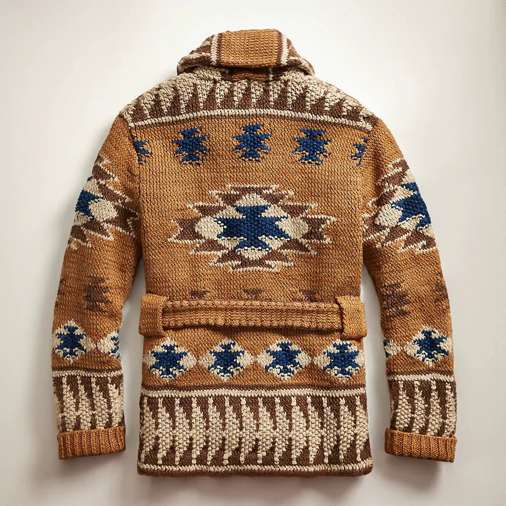 Strickjacke – Herren-Strickjacke im Vintage-Stil mit Knopfleiste und Gürtel-Chaps Herrenmode