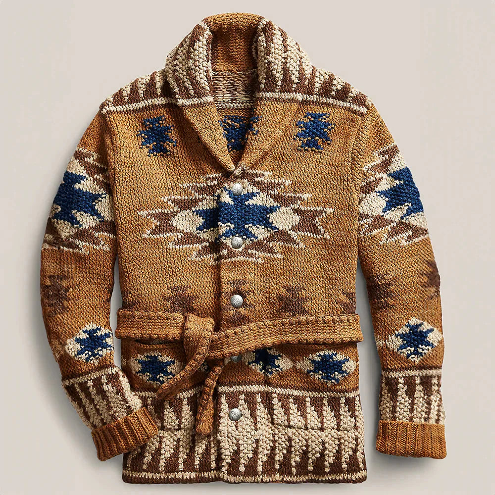 Herren Strickjacke Knopfleiste Gürtel Warm - BerlinGlamour