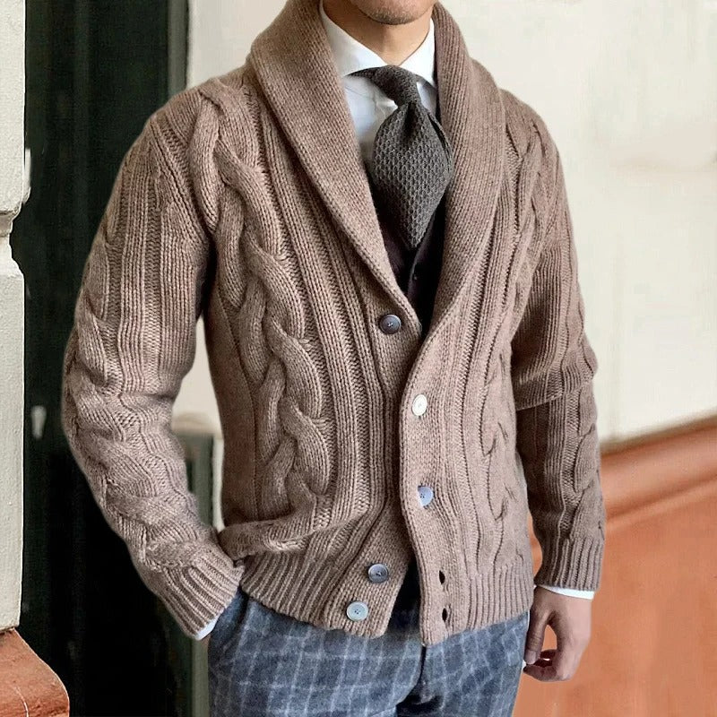 Herren Strickjacke Warm Zopfmuster Winter - BerlinGlamour