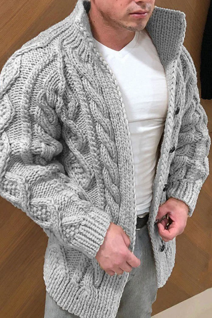 Herren Strickjacke Grobstrick Zopfmuster Knopfleiste - BerlinGlamour