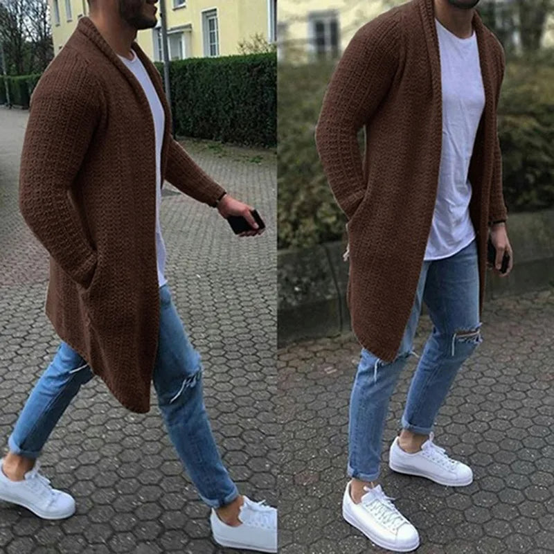 Strickjacke | Lässig | Offene Vorderseite | Lange Strickjacke | Herren-Strickjacke-Braun-M-Chaps Herrenmode