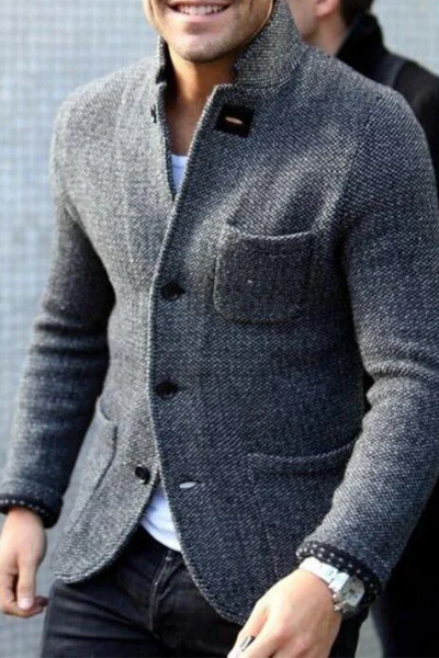 Strickjacke | Sakko | Schlanke Passform | Tweedjacke | Herrenbekleidung-Grau-S-Chaps Herrenmode