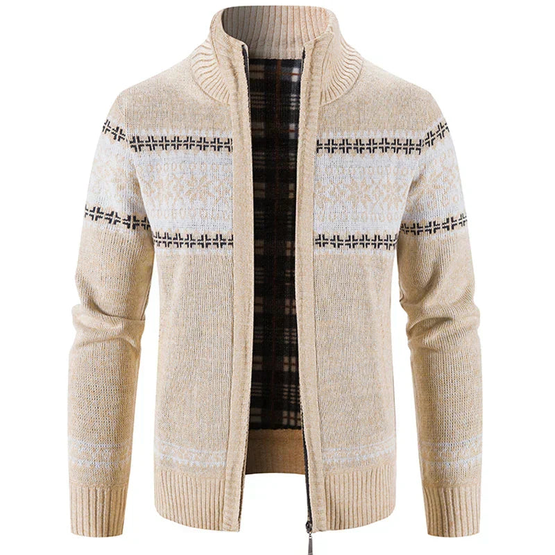Strickjacke - Zip-Up - Winter - Strickjacke Pullover - Herren Strickjacke-Beige-S-Chaps Herrenmode