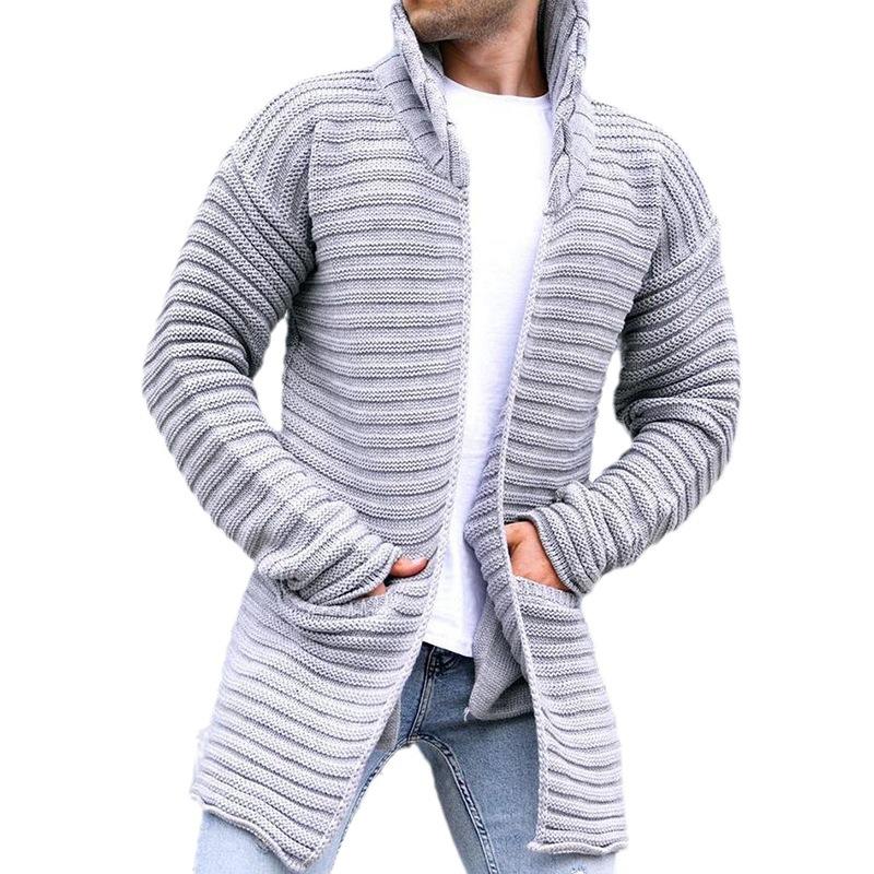 Lange Herren Strickjacke mit Kapuze Offen - BerlinGlamour